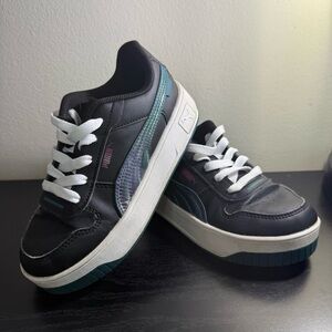 Puma Girls Size 1 Black Athletic Sneakers Iridescent Stripe Lace Up Shoes